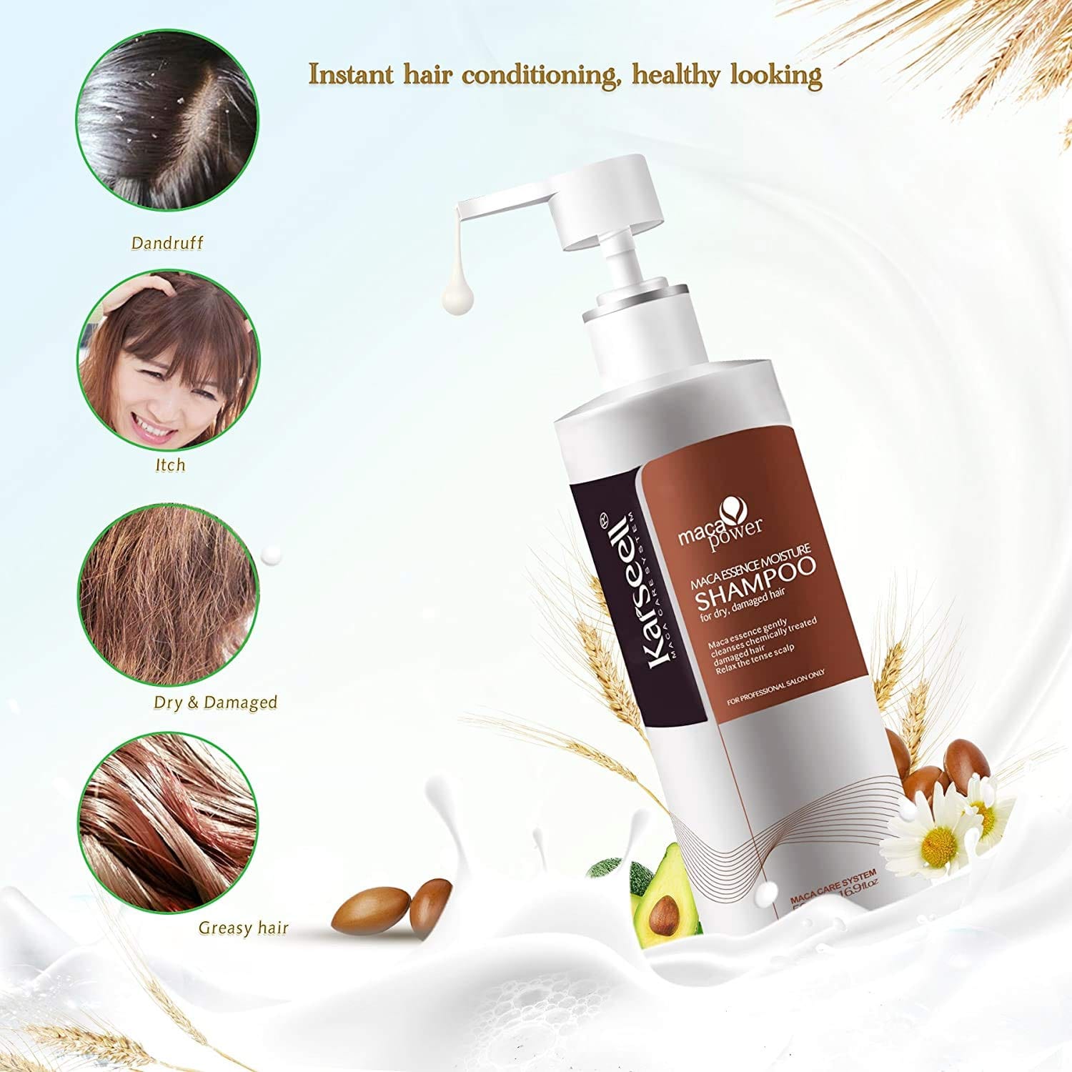 Karseell Argan Oil Shampoo Herbal Extract Moisturizing Deep Repair Smooth Shampoo for Dry and Damaged Hair 16.9Oz 500ml